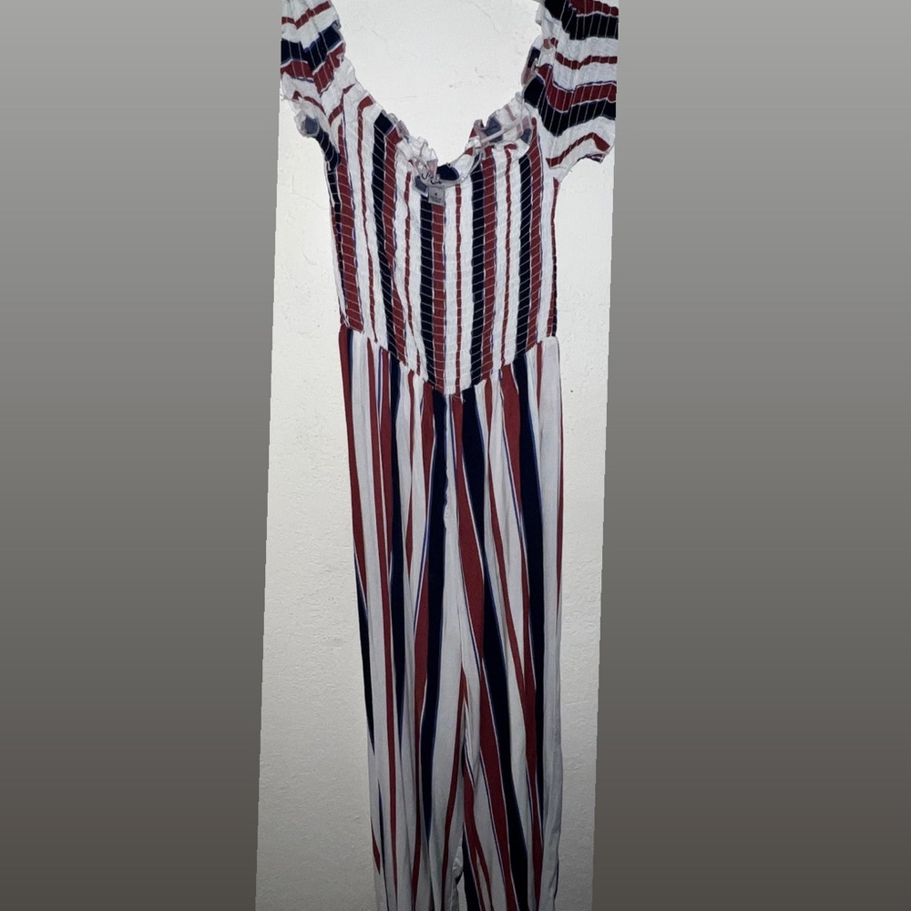 J for Jusitfy long off-shoulder romper. Never worn. Medium.